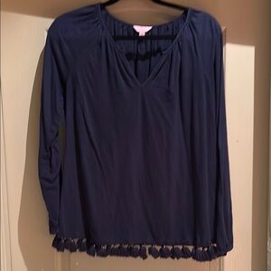 Navy Lilly Pulitzer Top with Tassel Hem